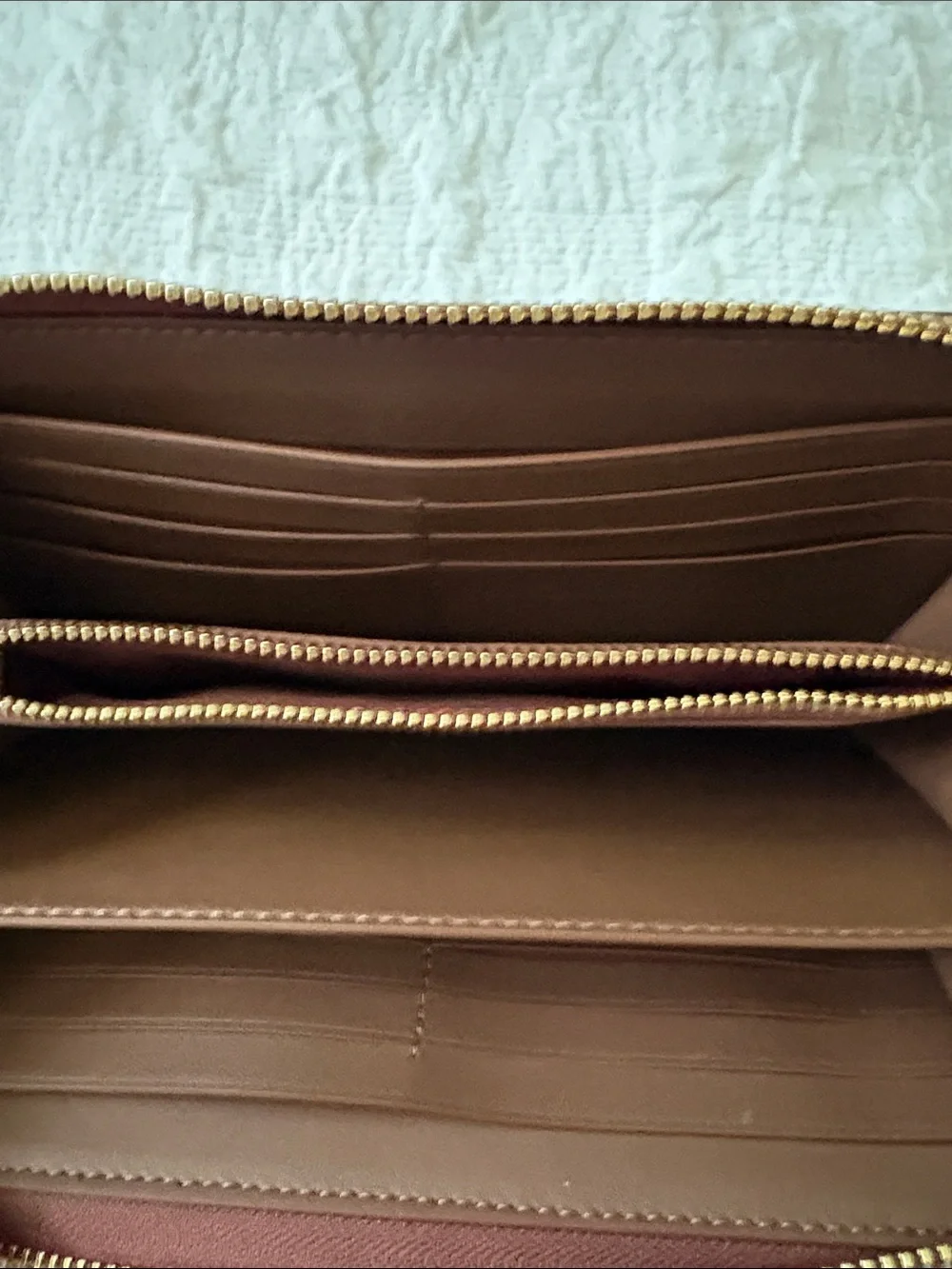 Coach Brown Signature Zip-Around Wristlet Wallet with Gold Logo